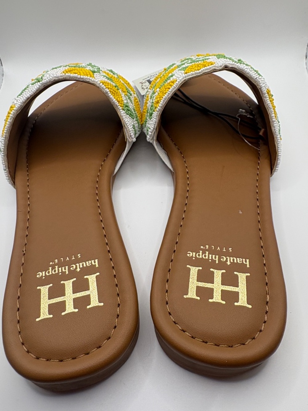Haute Hippie Yellow, Green and White Beaded Slide Sandals - Picture 4 of 7